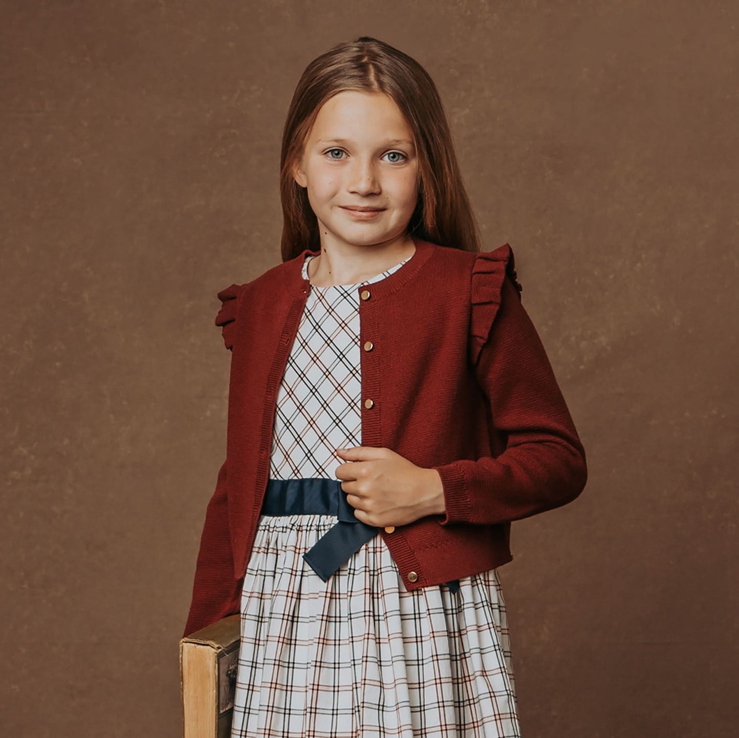 Baby Girl Organic Milano Ruffle Cardigan - Oxblood