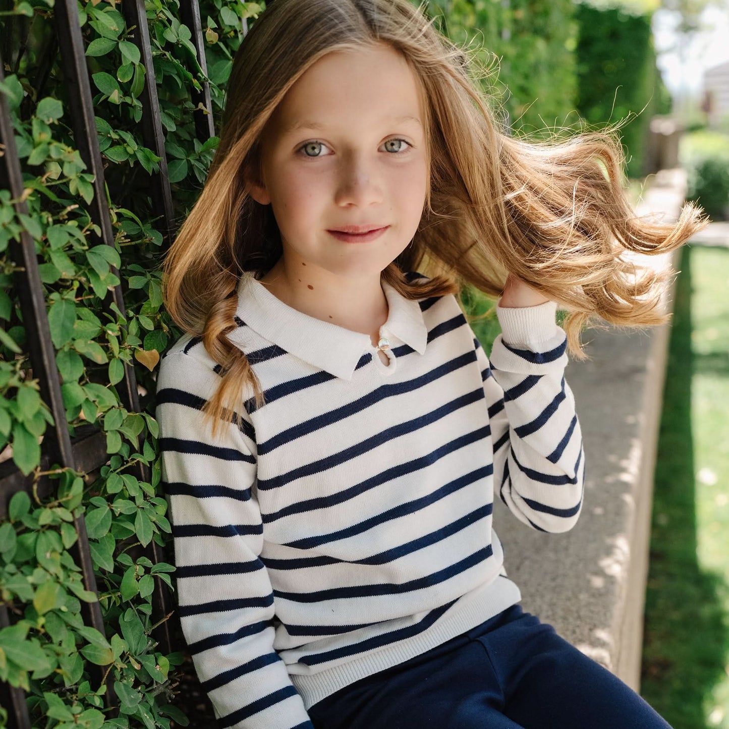Baby Girl Organic French Collared Keyhole Sweater