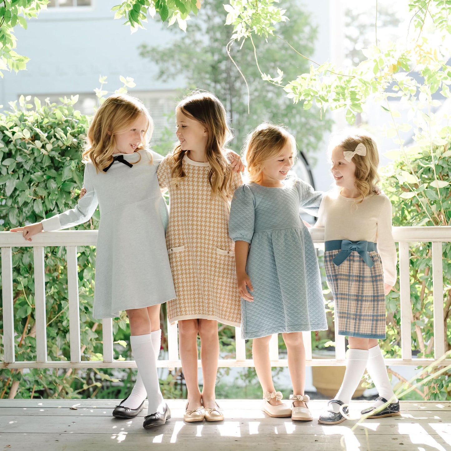 Girls Quilted Puff Sleeve Dress - Dusty Blue