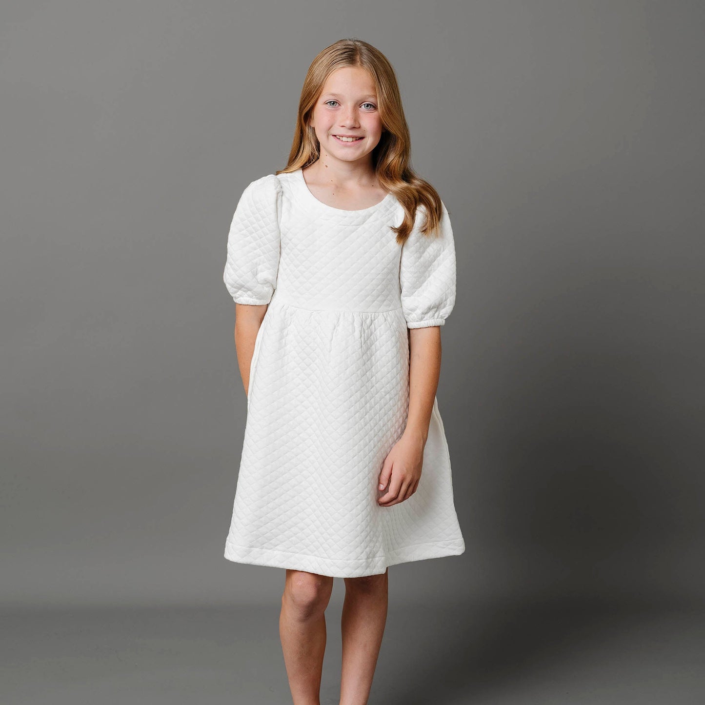 Girls Organic Quilted Puff Sleeve Dress
