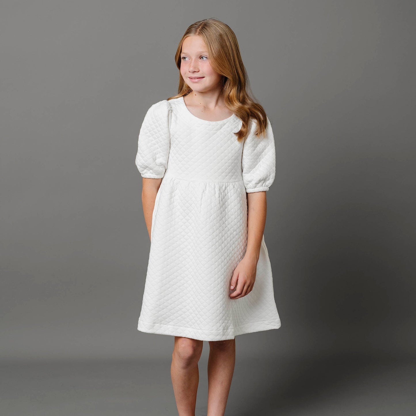 Girls Organic Quilted Puff Sleeve Dress