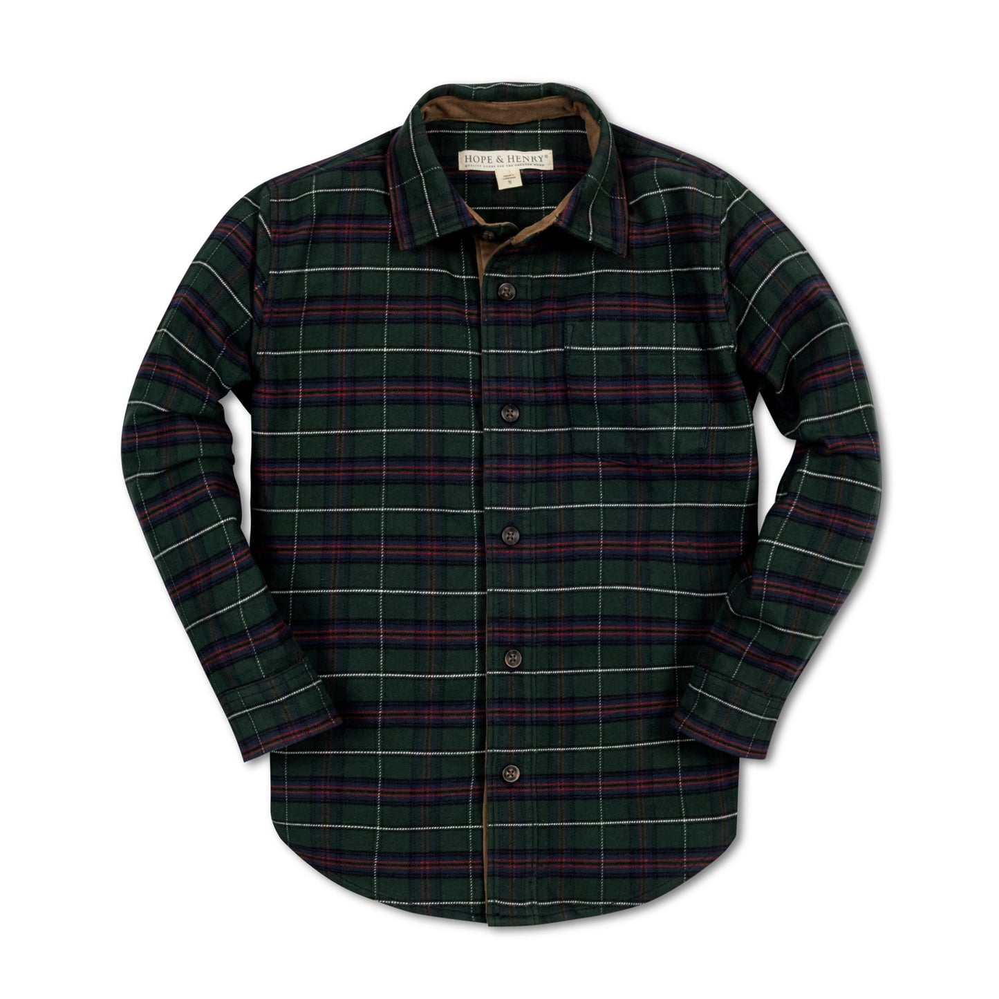 Boys Organic Flannel Shirt with Suede - Pine Plaid