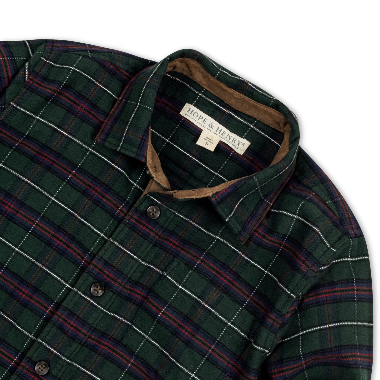 Boys Organic Flannel Shirt with Suede - Pine Plaid