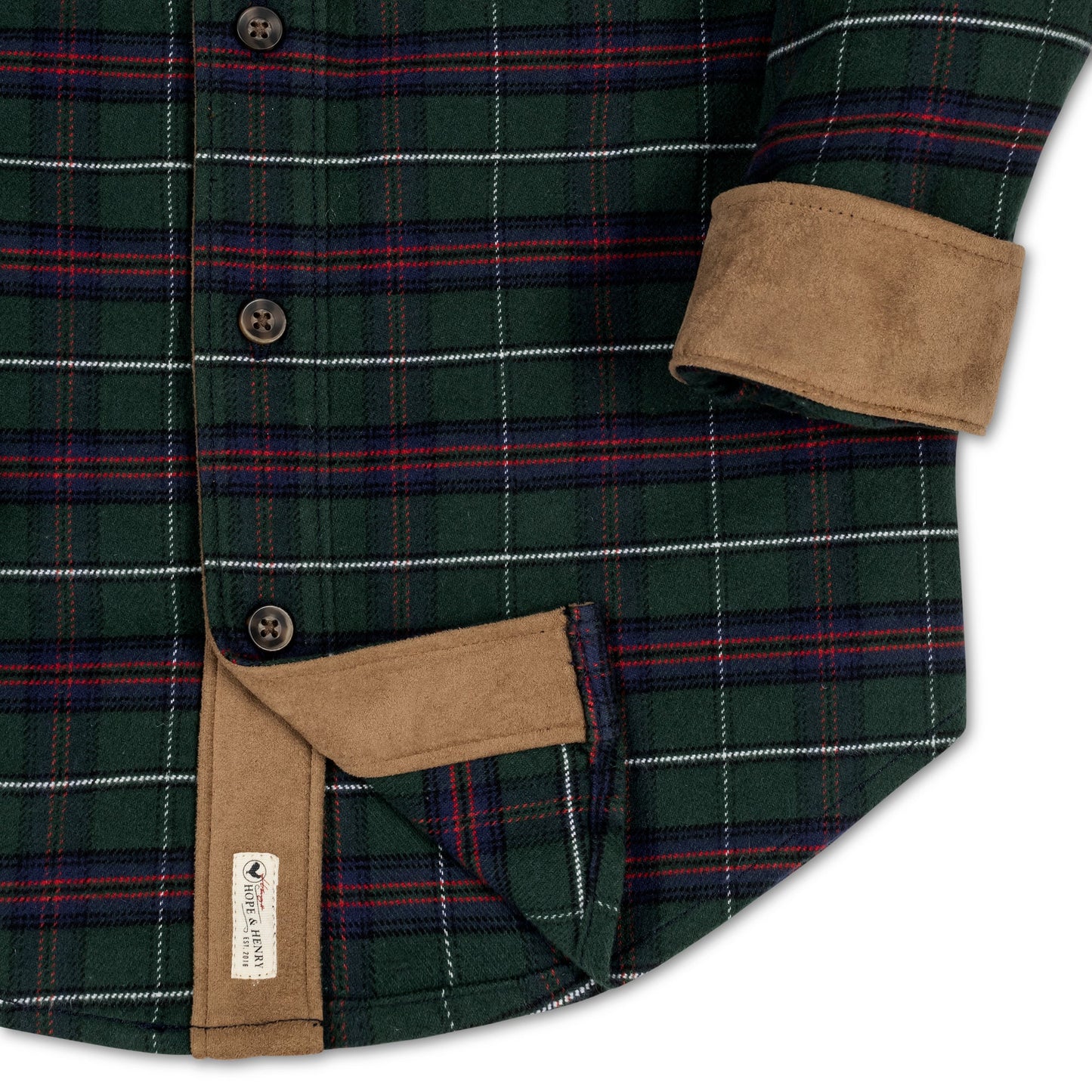 Boys Organic Flannel Shirt with Suede - Pine Plaid