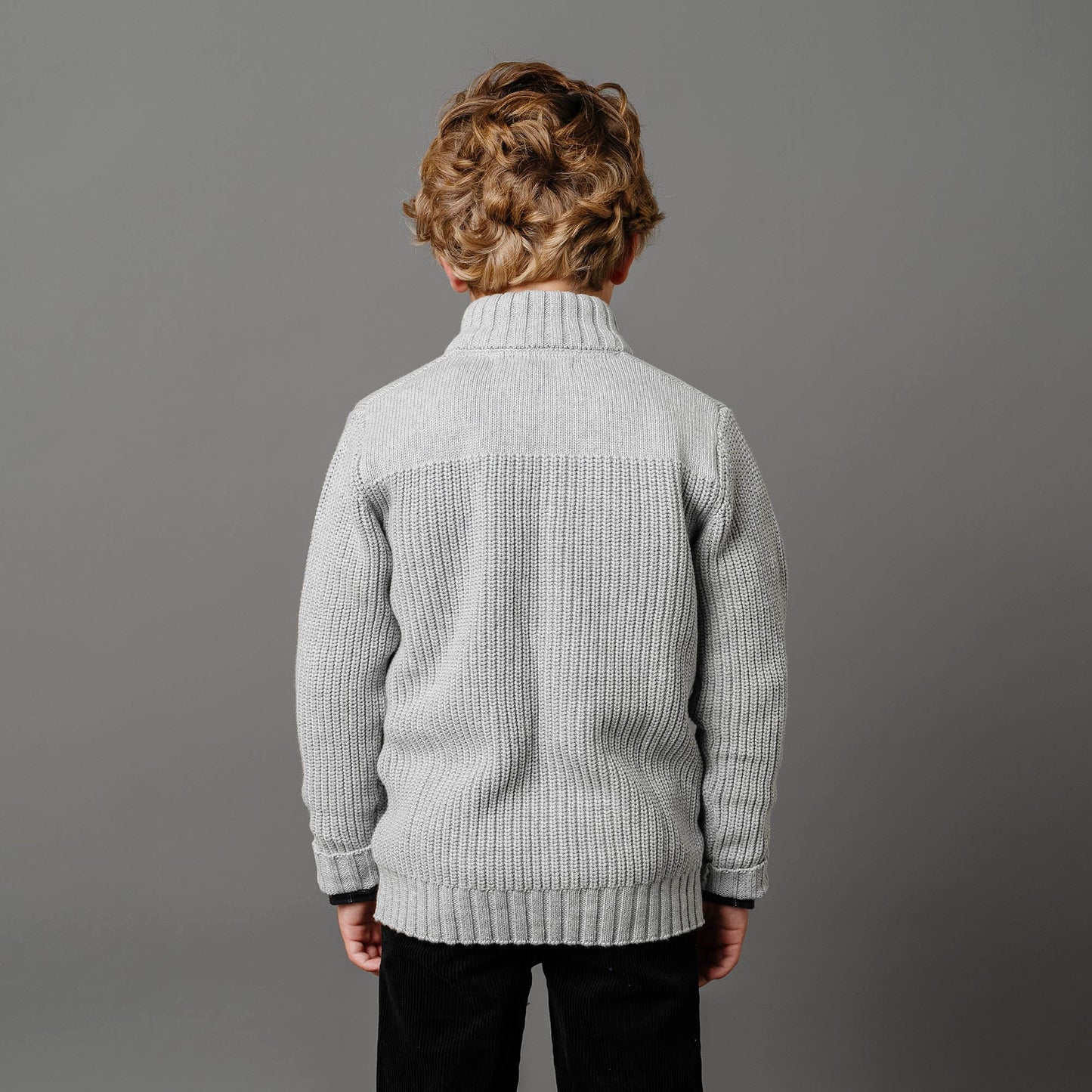 Boys Organic Mock Neck Cardigan - Dark Gray
