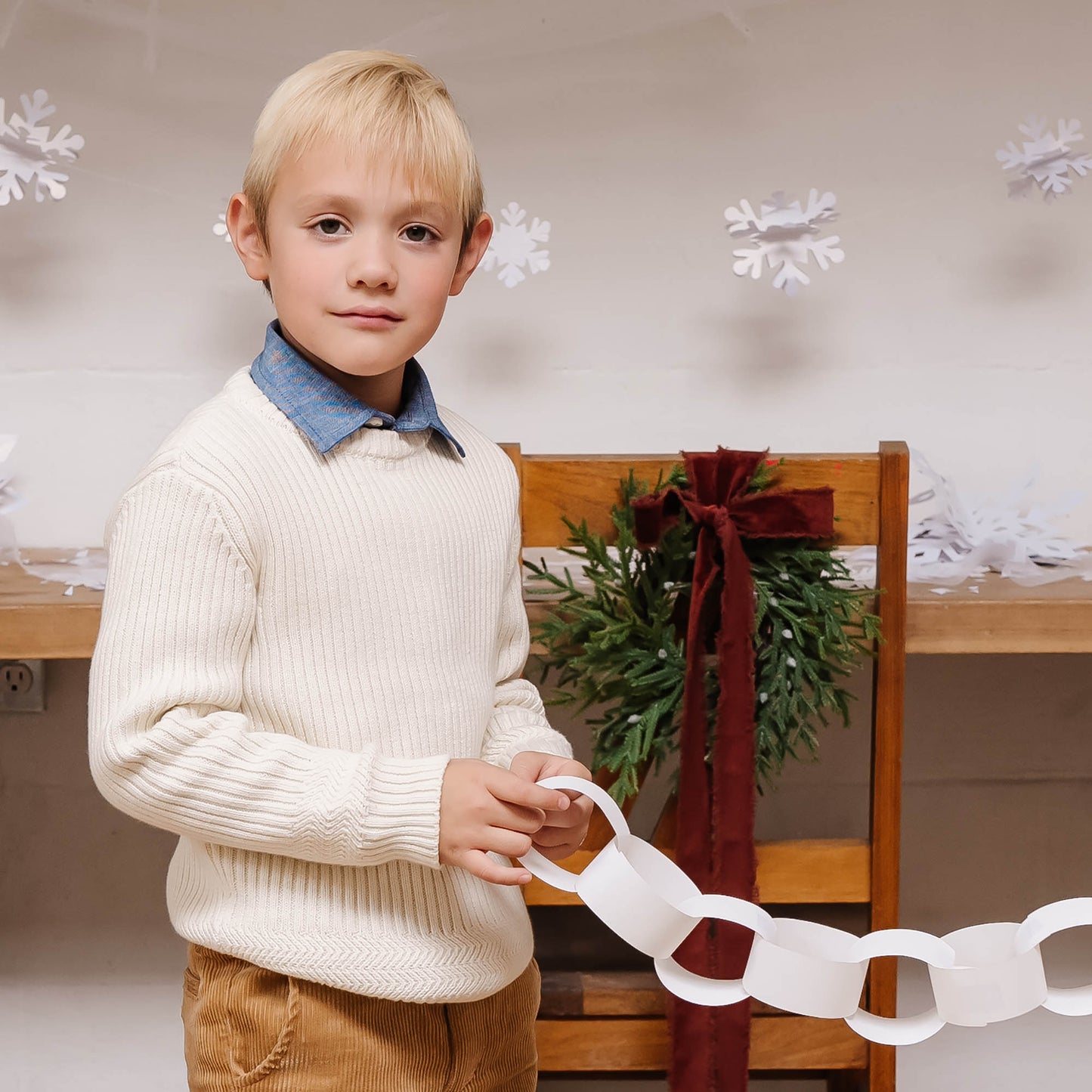 Boys Organic Herringbone Detail Crew Neck Sweater