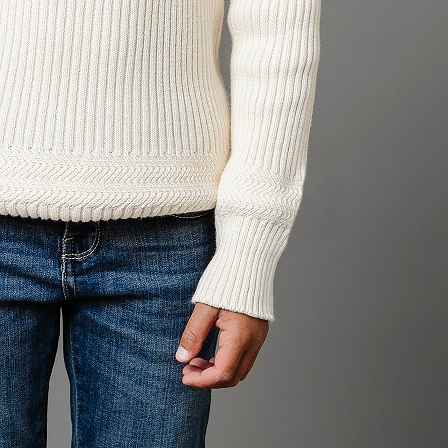 Boys Organic Herringbone Detail Crew Neck Sweater