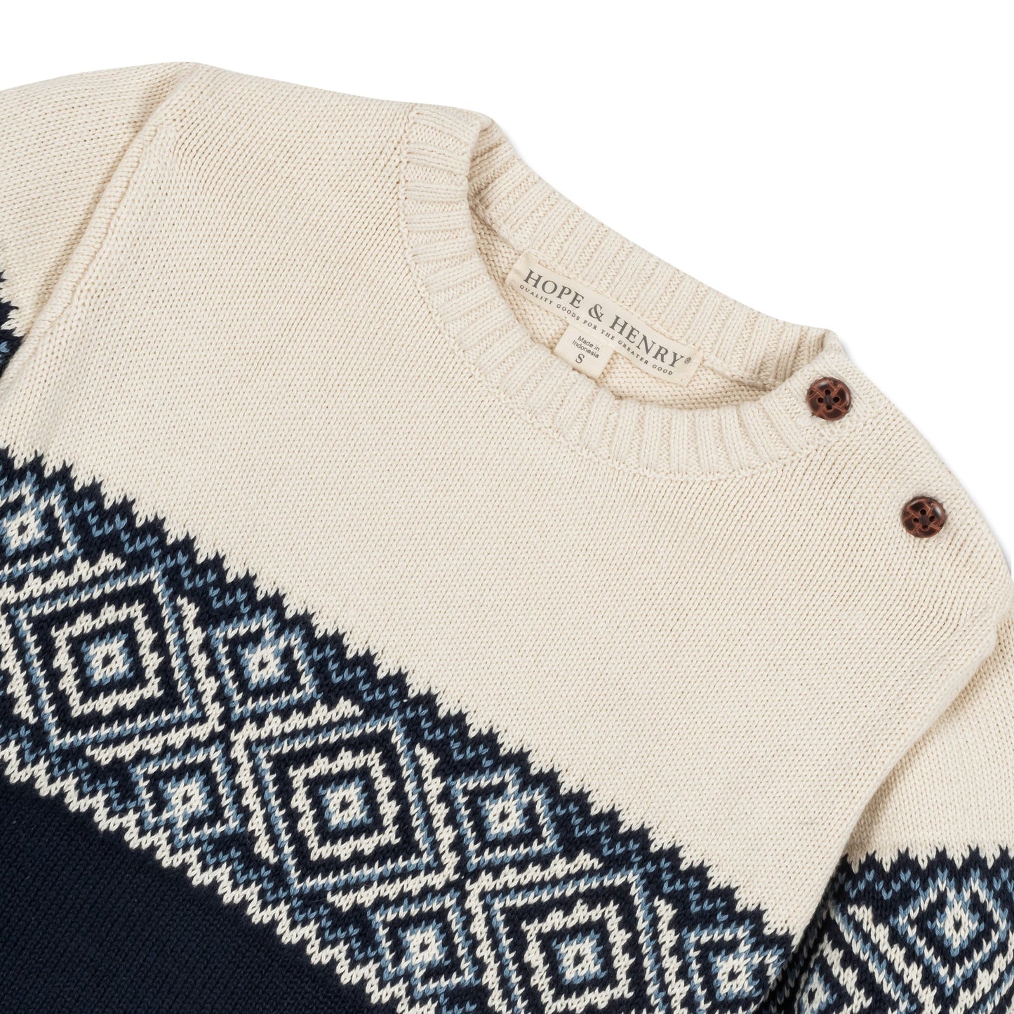 Boys Organic Intarsia Crew Neck Button Sweater