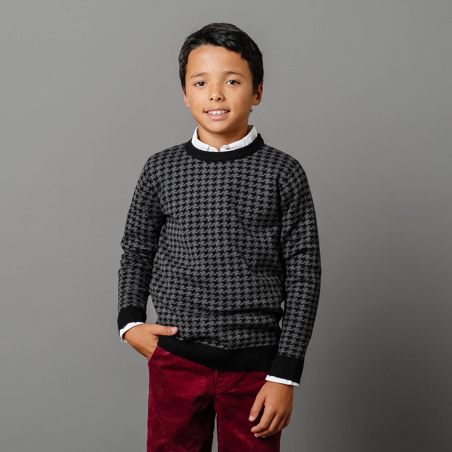 Baby Boy Organic Intarsia Crew Neck Sweater - Houndstooth