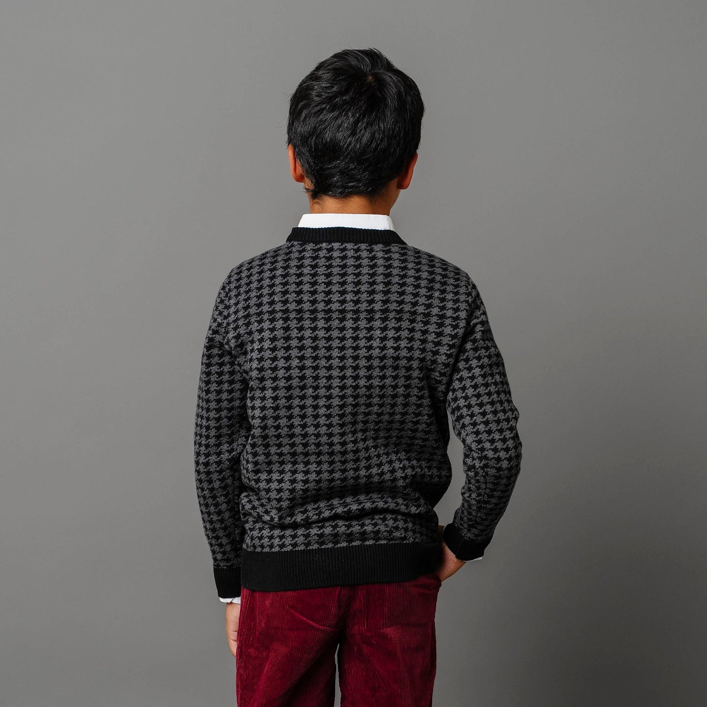 Baby Boy Organic Intarsia Crew Neck Sweater - Houndstooth
