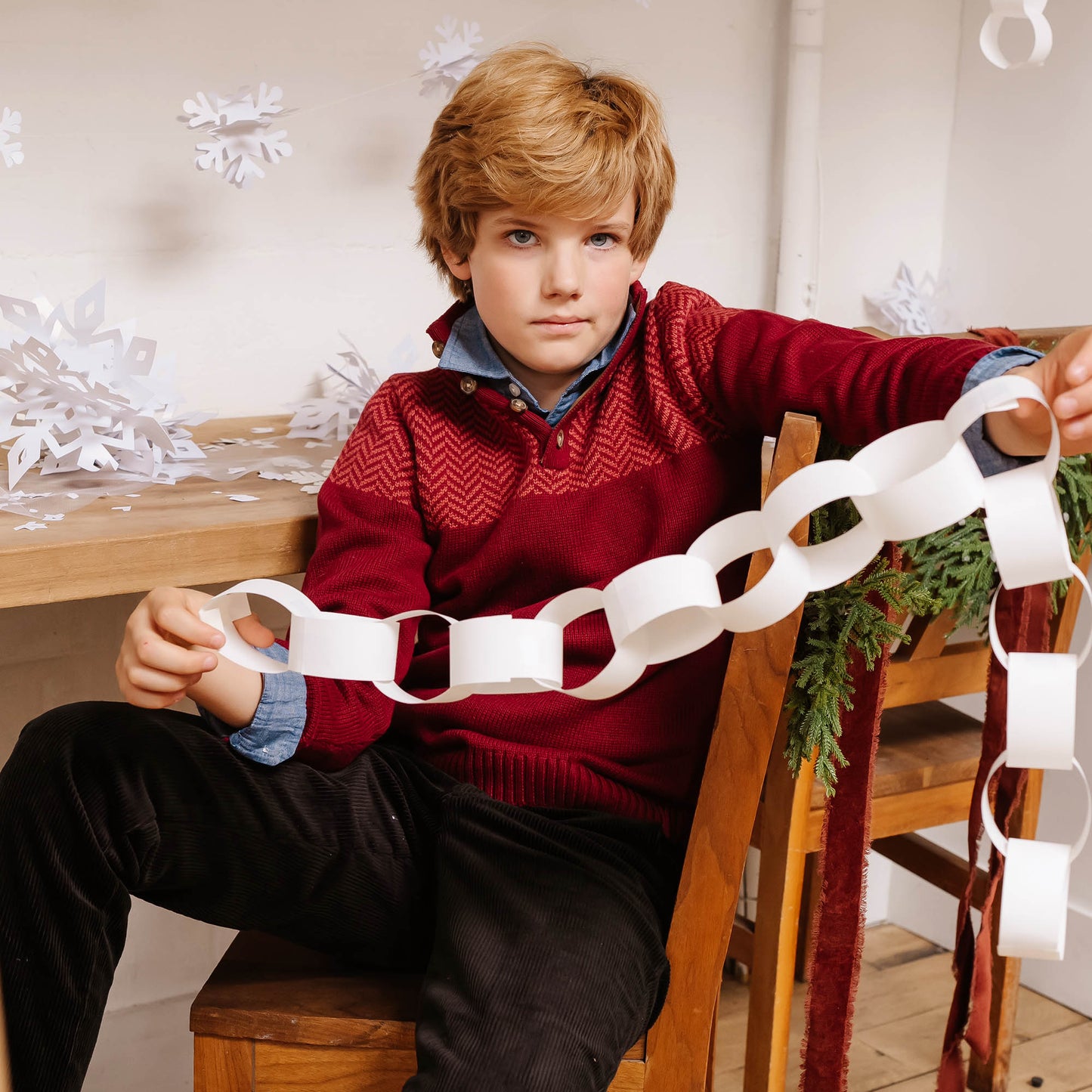 Boys Organic Intarsia Yoke Mock Neck Sweater