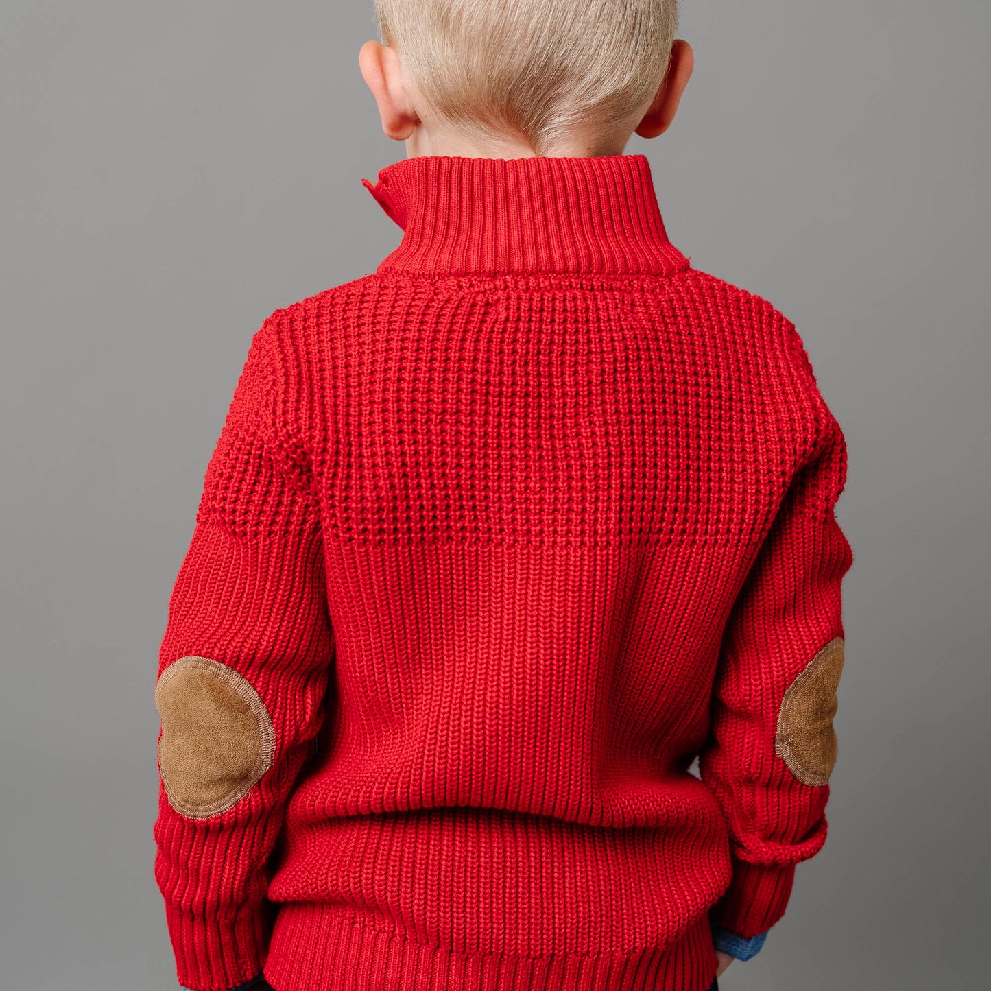 Baby Boy Organic Mix Stitch Mock Neck Sweater with Elbow Patches