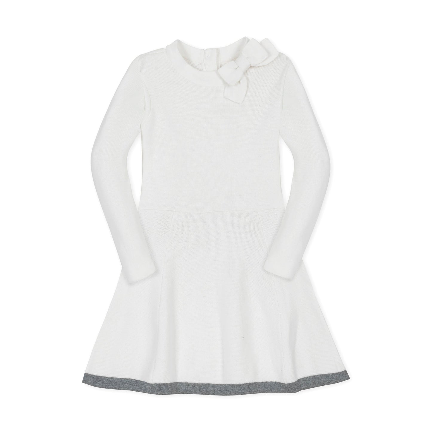 Girls Organic Mock Neck Bow Detail Sweater Dress - White