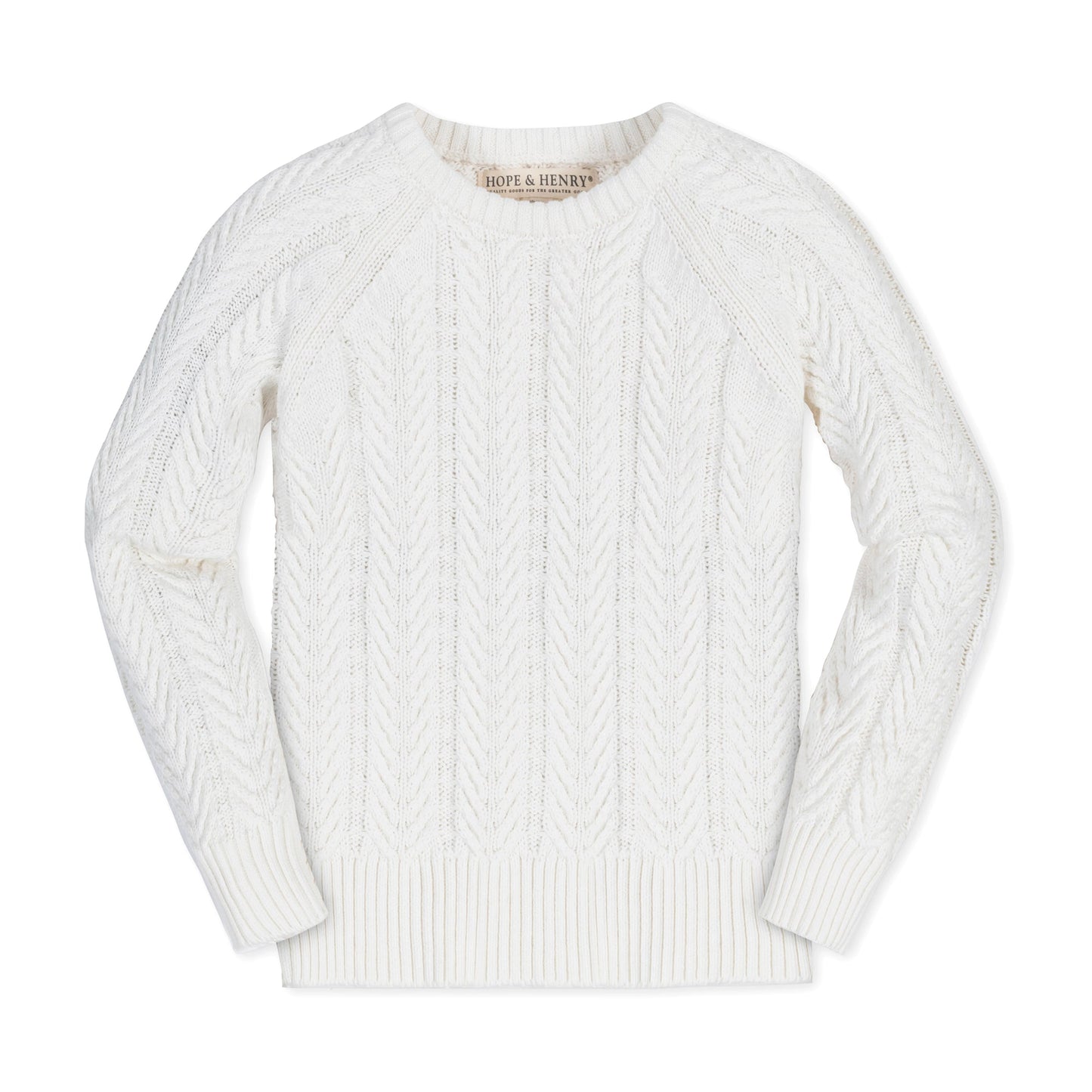 Baby Girl Organic Raglan Cable Sweater - White