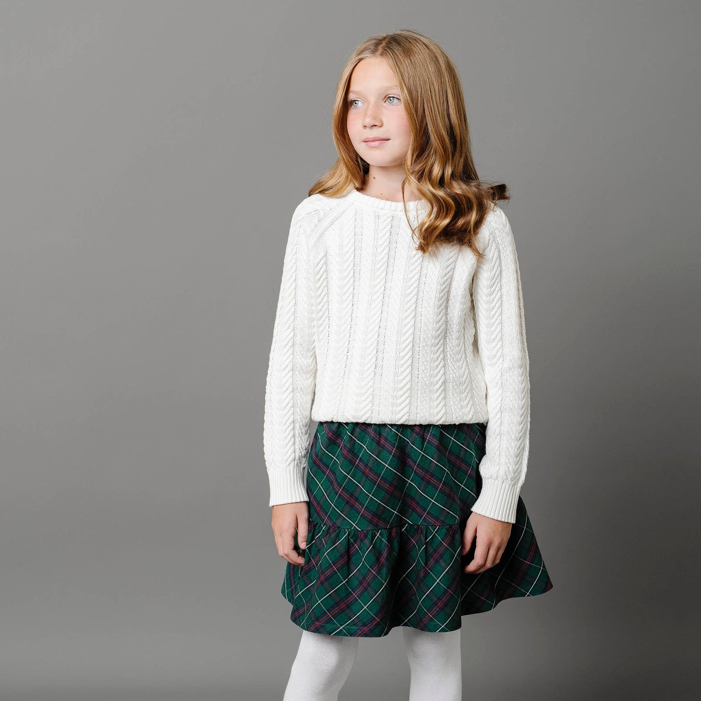 Baby Girl Organic Raglan Cable Sweater - White