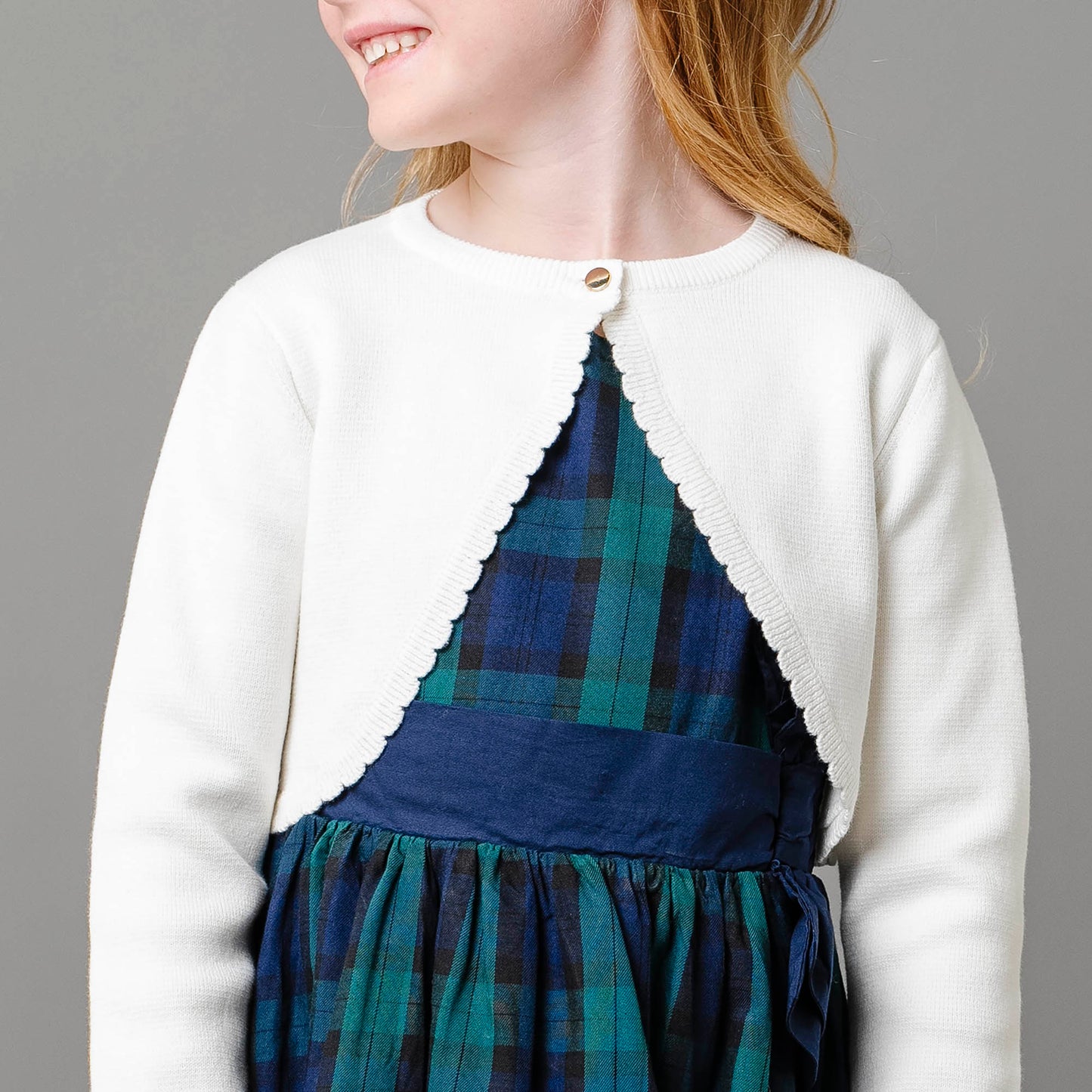Cap Sleeve Organic Girls Tartan Dress with Bow Sash