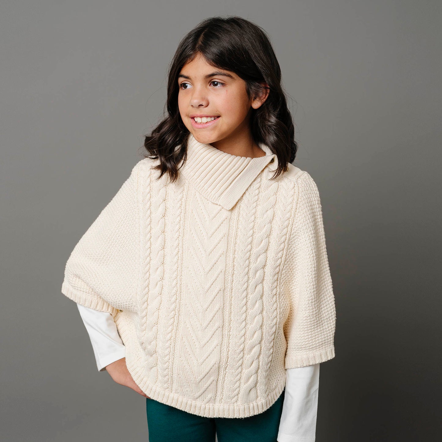 Girls Organic Split Collar Sweater Cape - Ivory