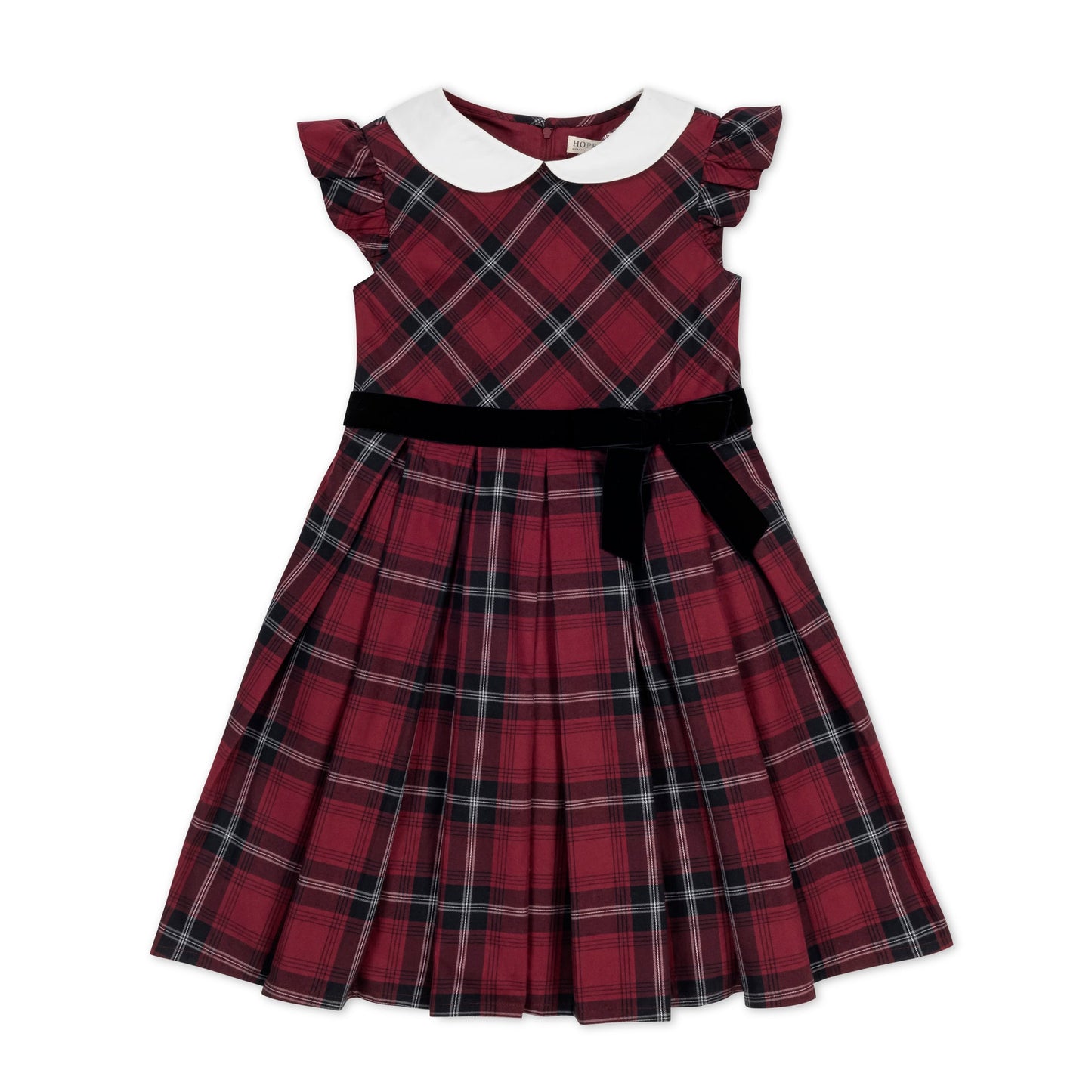 Baby Girl Organic Peter Pan Collar Party Dress - Oxblood Plaid