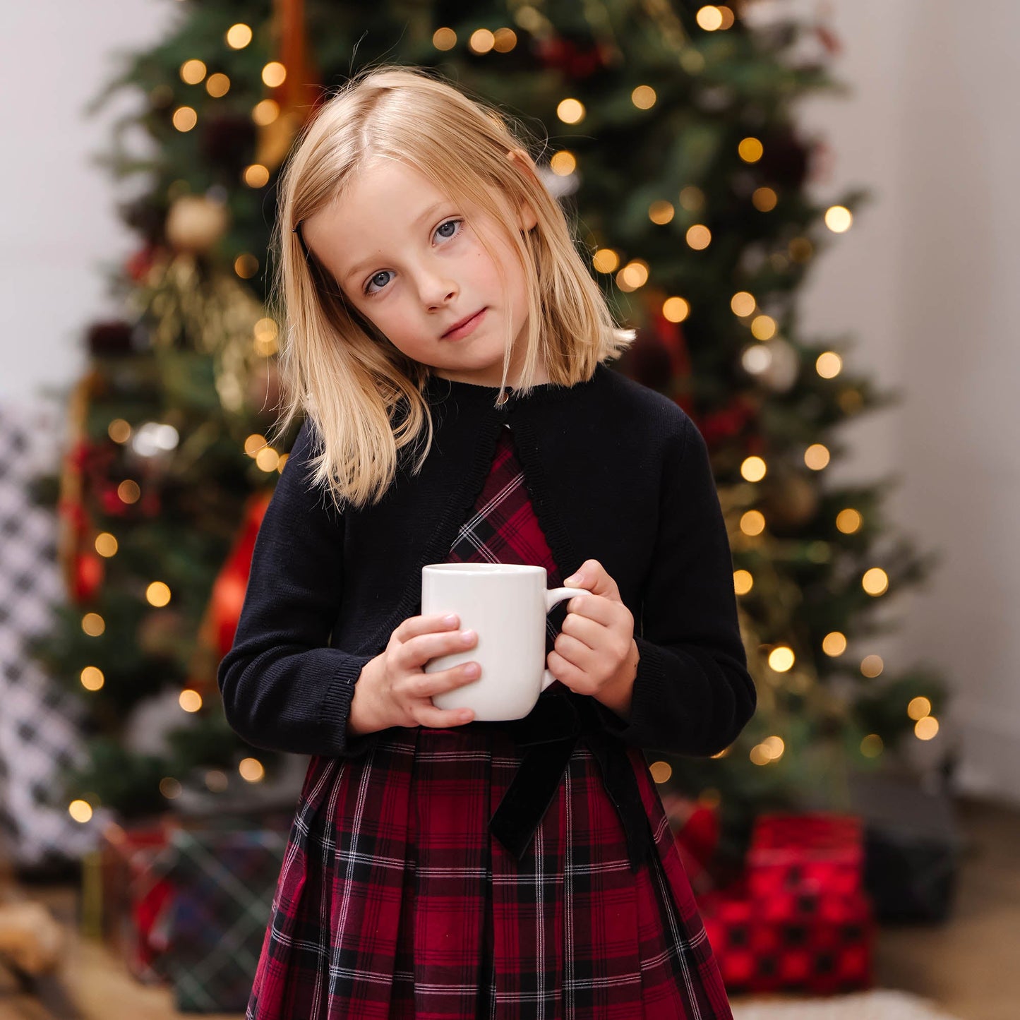Baby Girl Organic Peter Pan Collar Party Dress - Oxblood Plaid