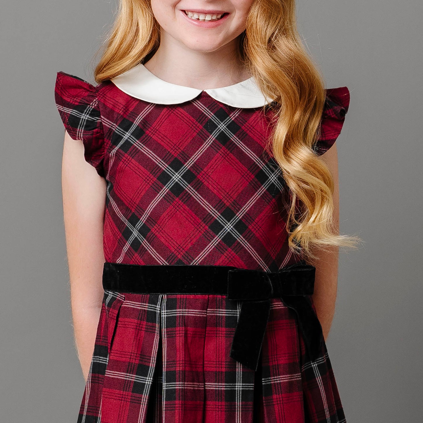 Baby Girl Organic Peter Pan Collar Party Dress - Oxblood Plaid