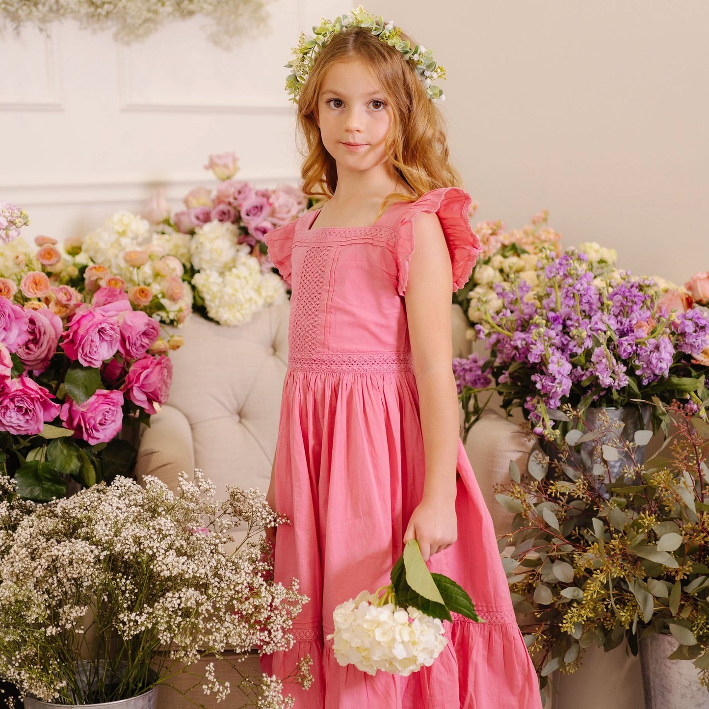 Girls Flutter Sleeve Organic Maxi Dress