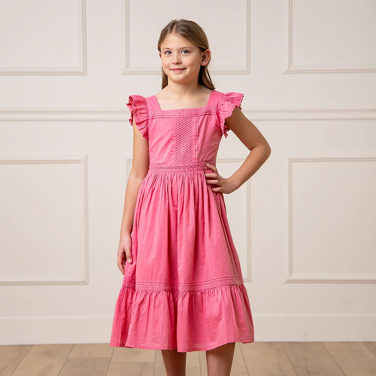 Girls Flutter Sleeve Organic Maxi Dress