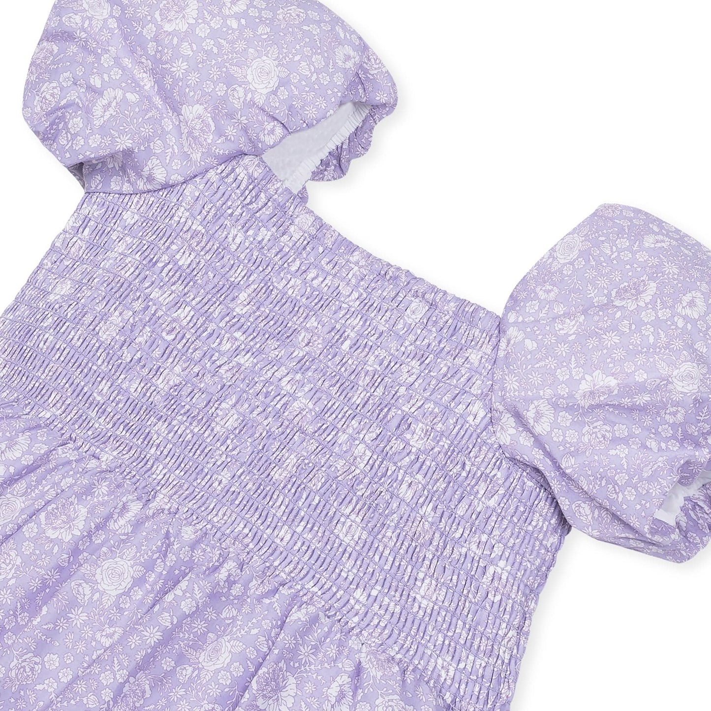 Girls Smocked Bubble Sleeve Dress - Lavender Floral