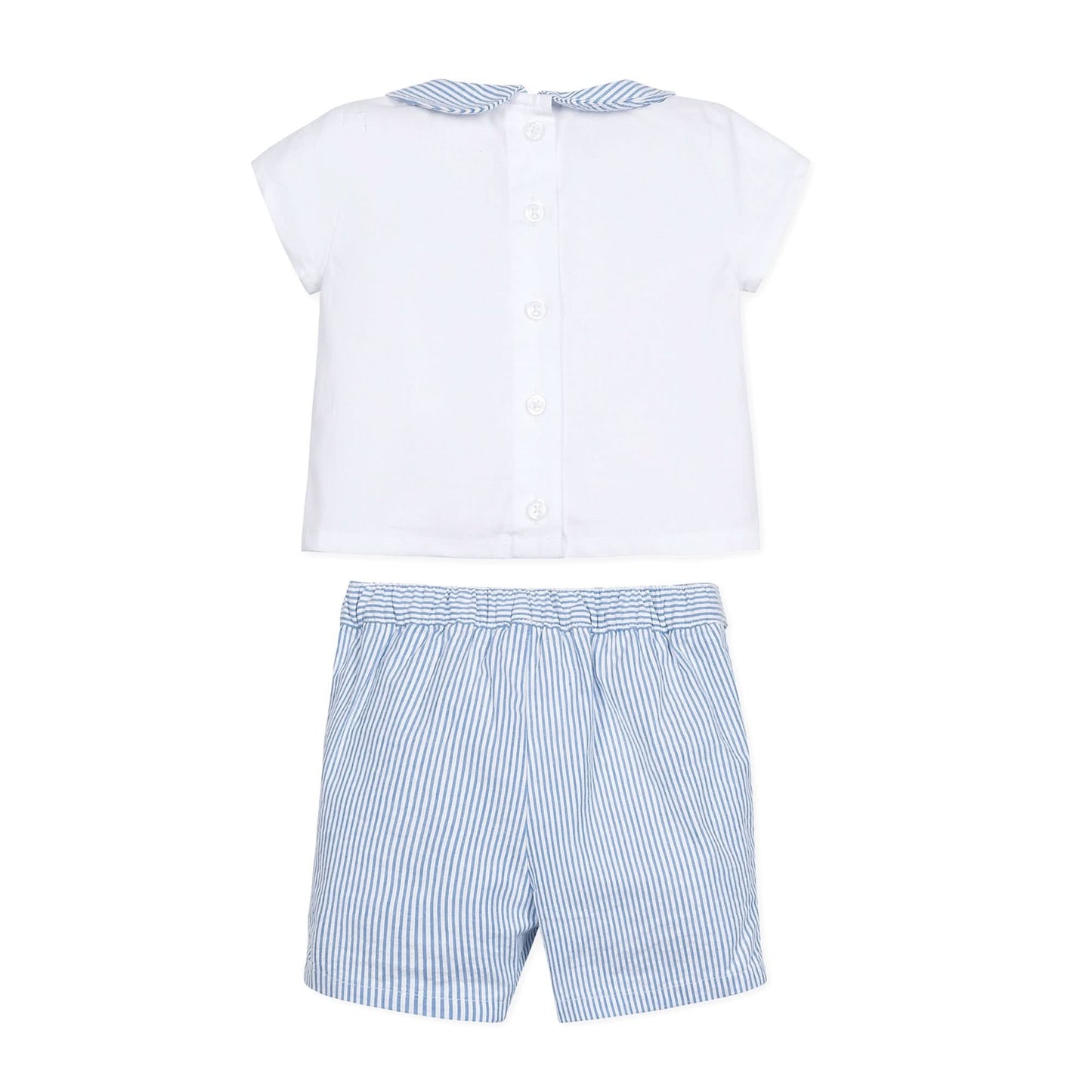 Baby Boy Peter Pan Shirt and Short Set - Blue Seersucker
