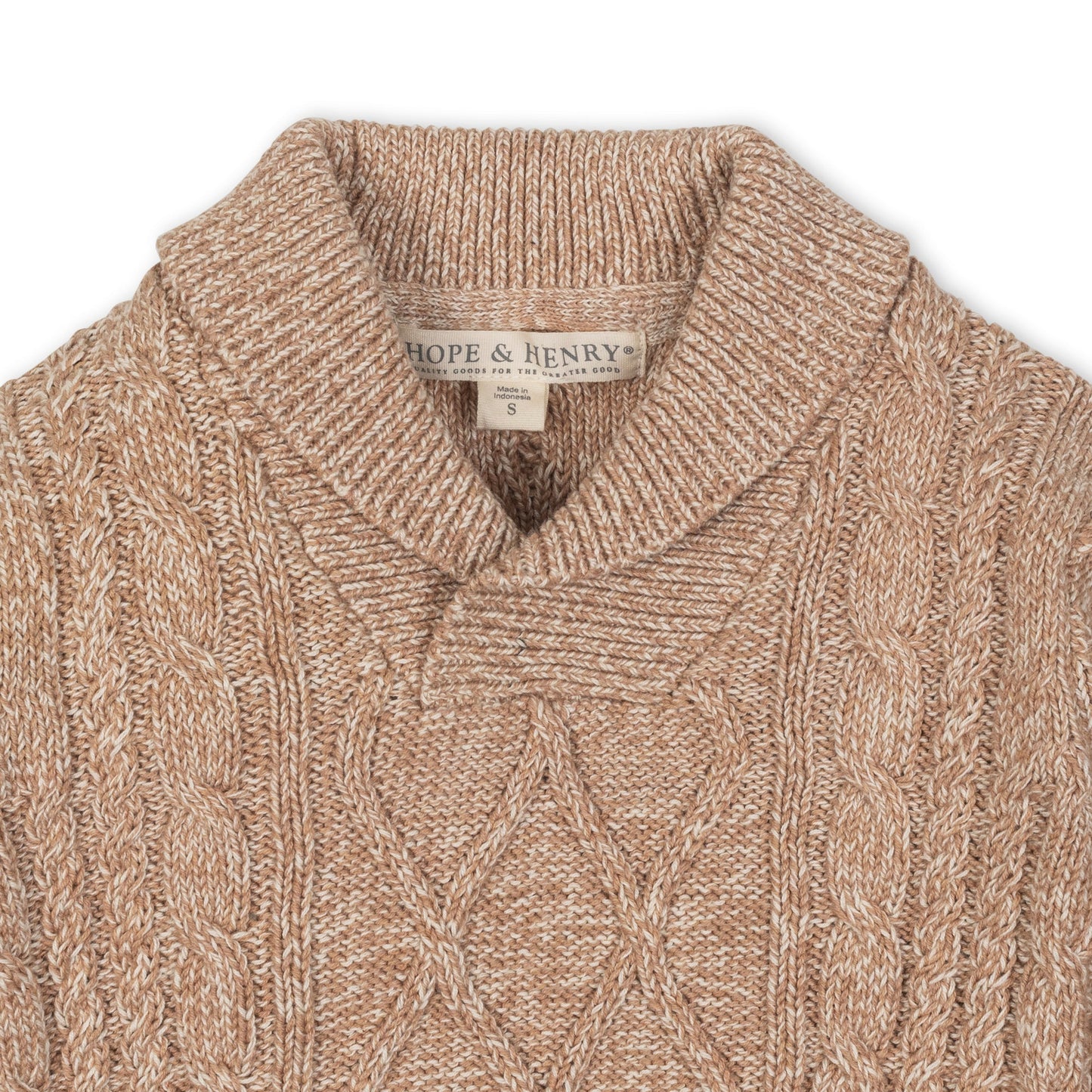 Boys Organic Shawl Collar Cable Sweater