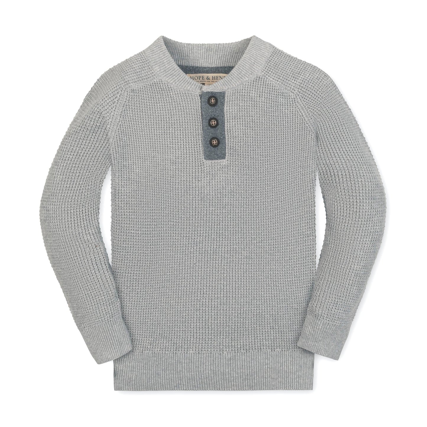 Organic Boys Henley Sweater with Elbow Patches - Heather Gray