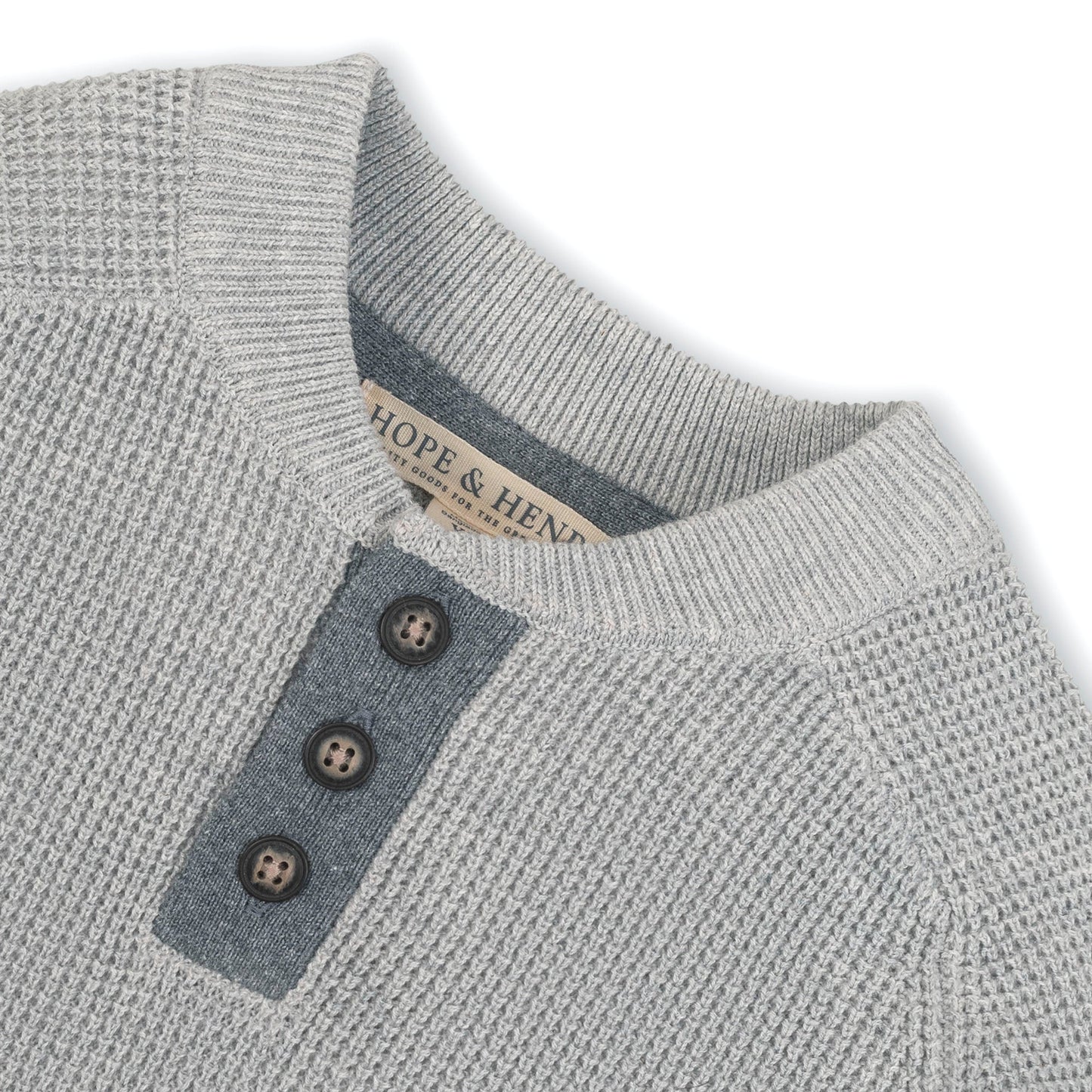 Organic Boys Henley Sweater with Elbow Patches - Heather Gray