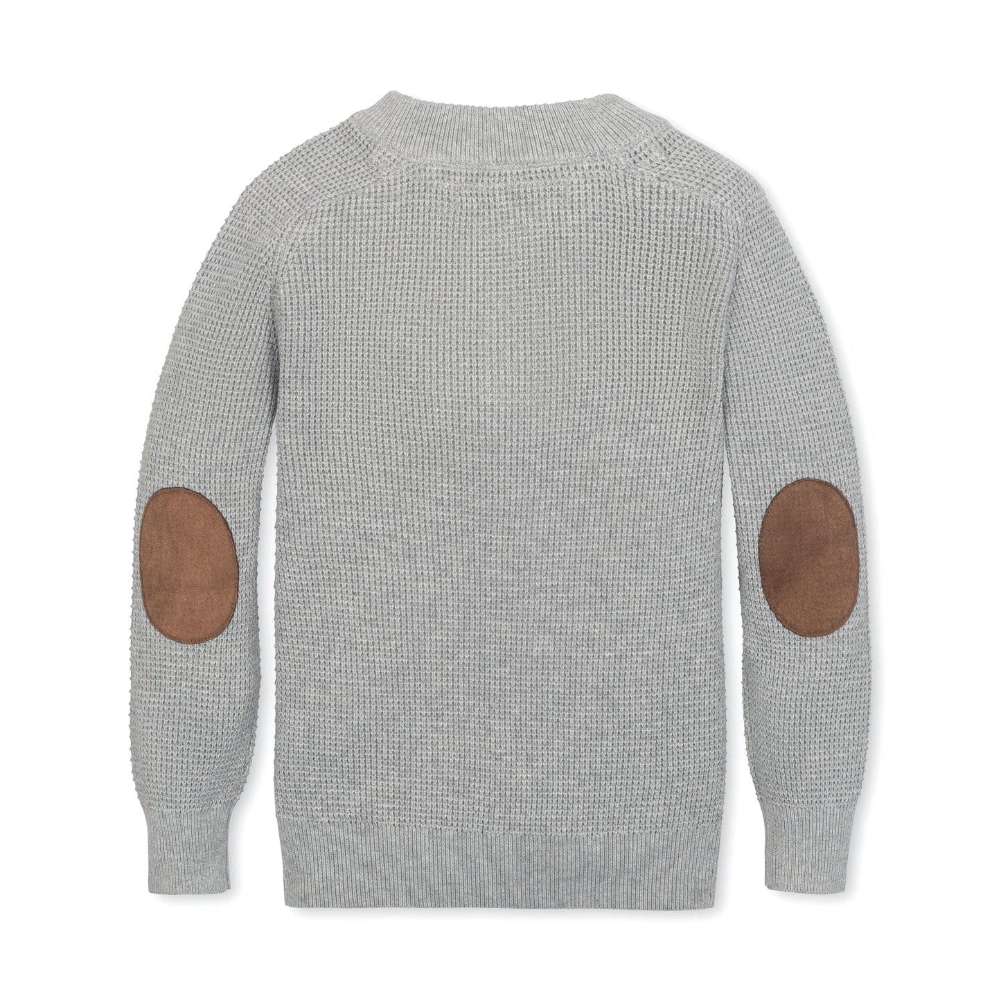 Organic Boys Henley Sweater with Elbow Patches - Heather Gray
