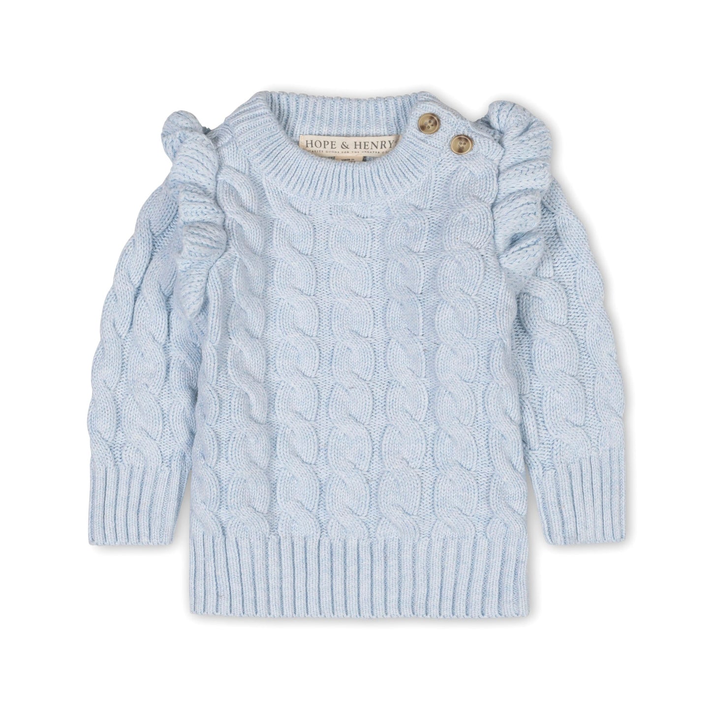 Baby Girl Organic Mock Neck Ruffle Sweater - Light Blue