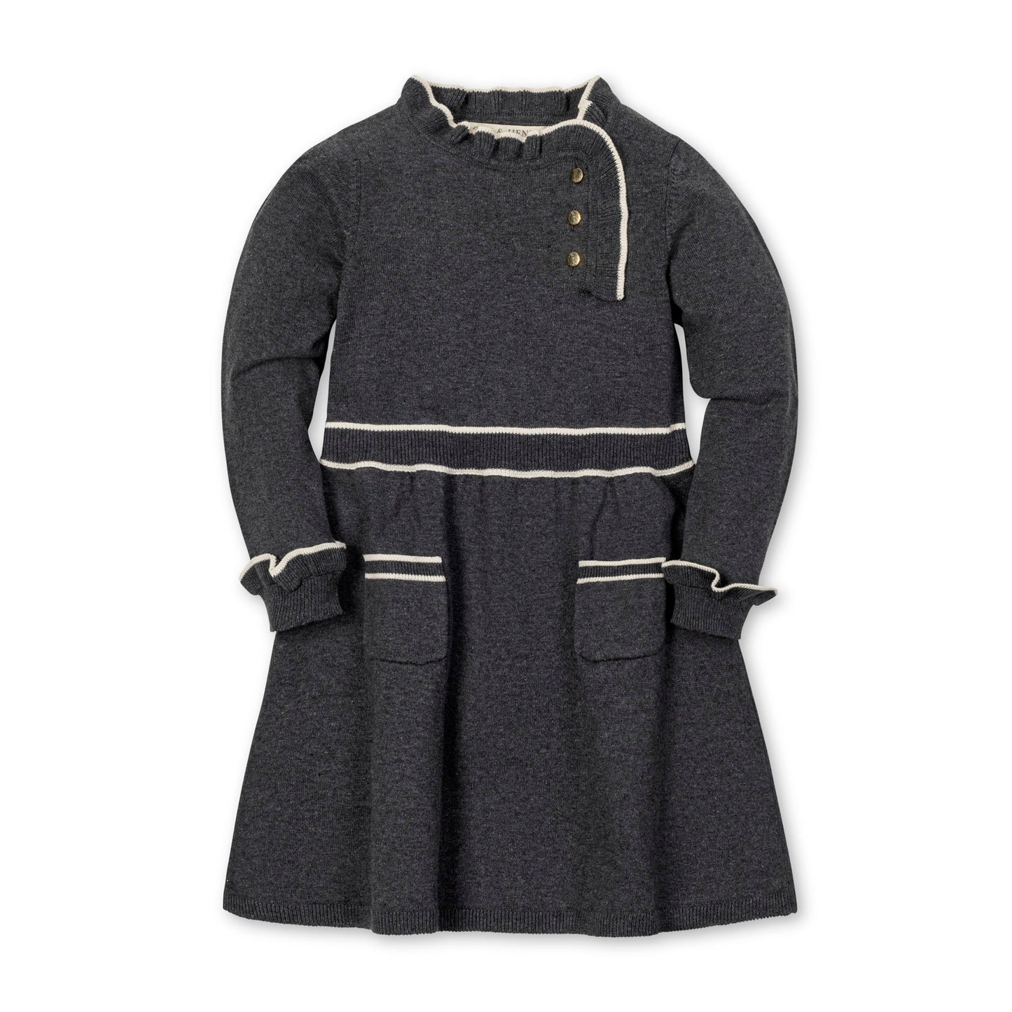Organic Ruffle Trim Sweater Dress - Charcoal