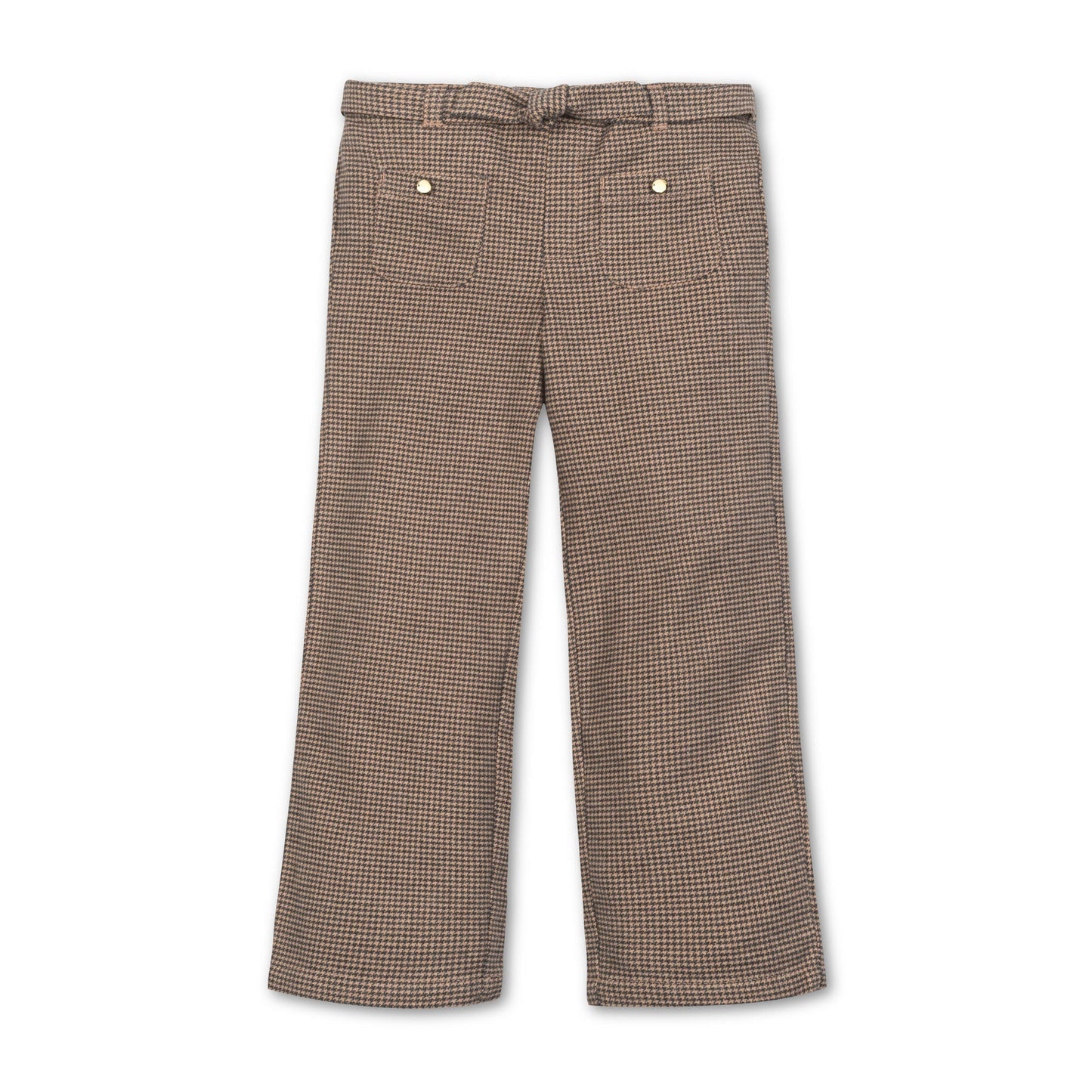 Girls Organic Wide Leg Dress Pant - Camel Houndstooth
