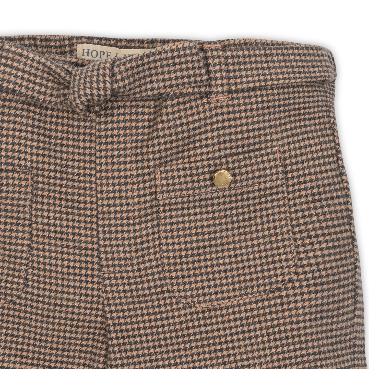 Girls Organic Wide Leg Dress Pant - Camel Houndstooth