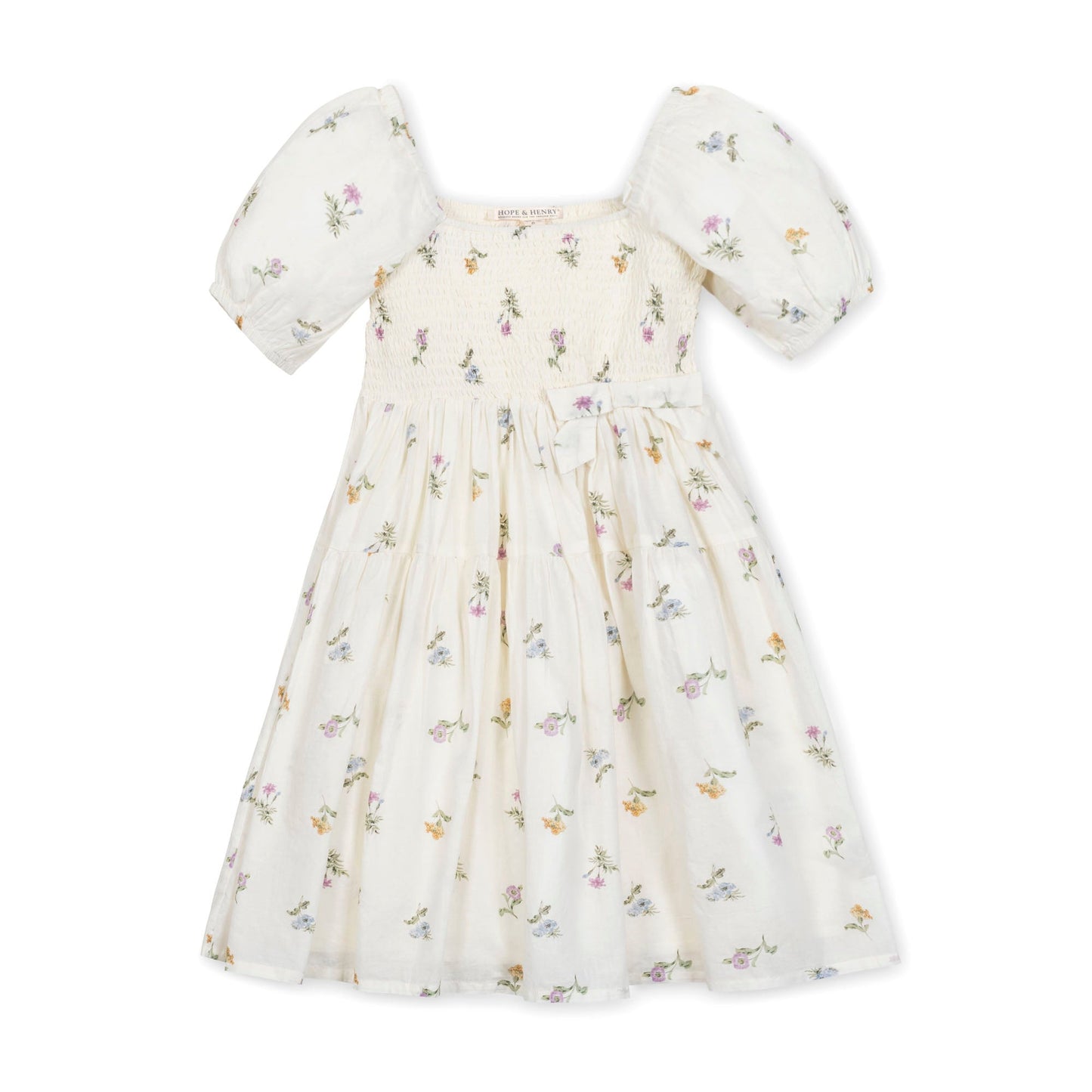 Girls Organic Smocked Bubble Sleeve Floral Dress