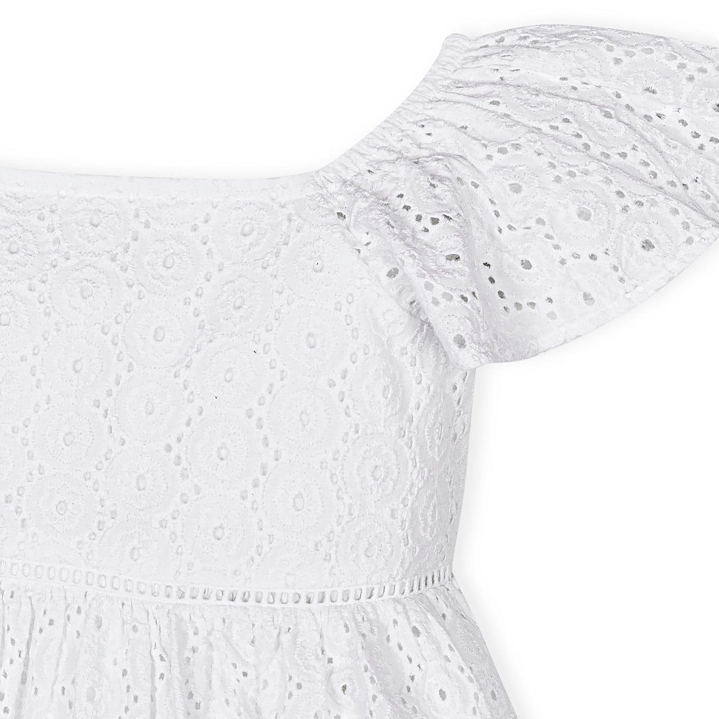 Girls Organic Flutter Sleeve Eyelet Dress