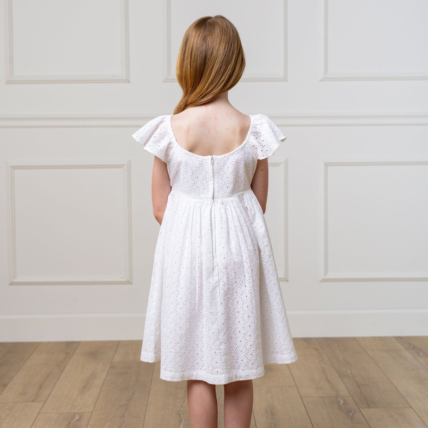 Girls Organic Flutter Sleeve Eyelet Dress
