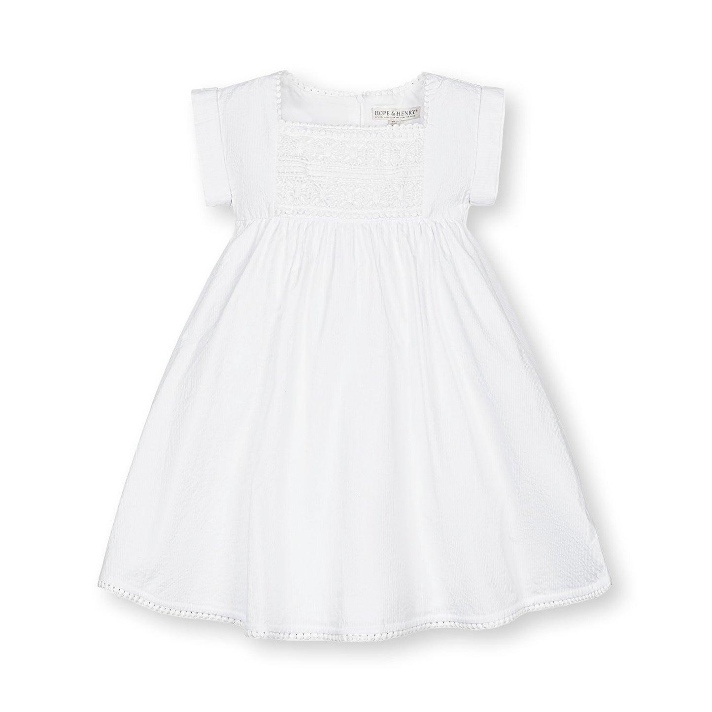 Organic Seersucker White Empire Waist Dress