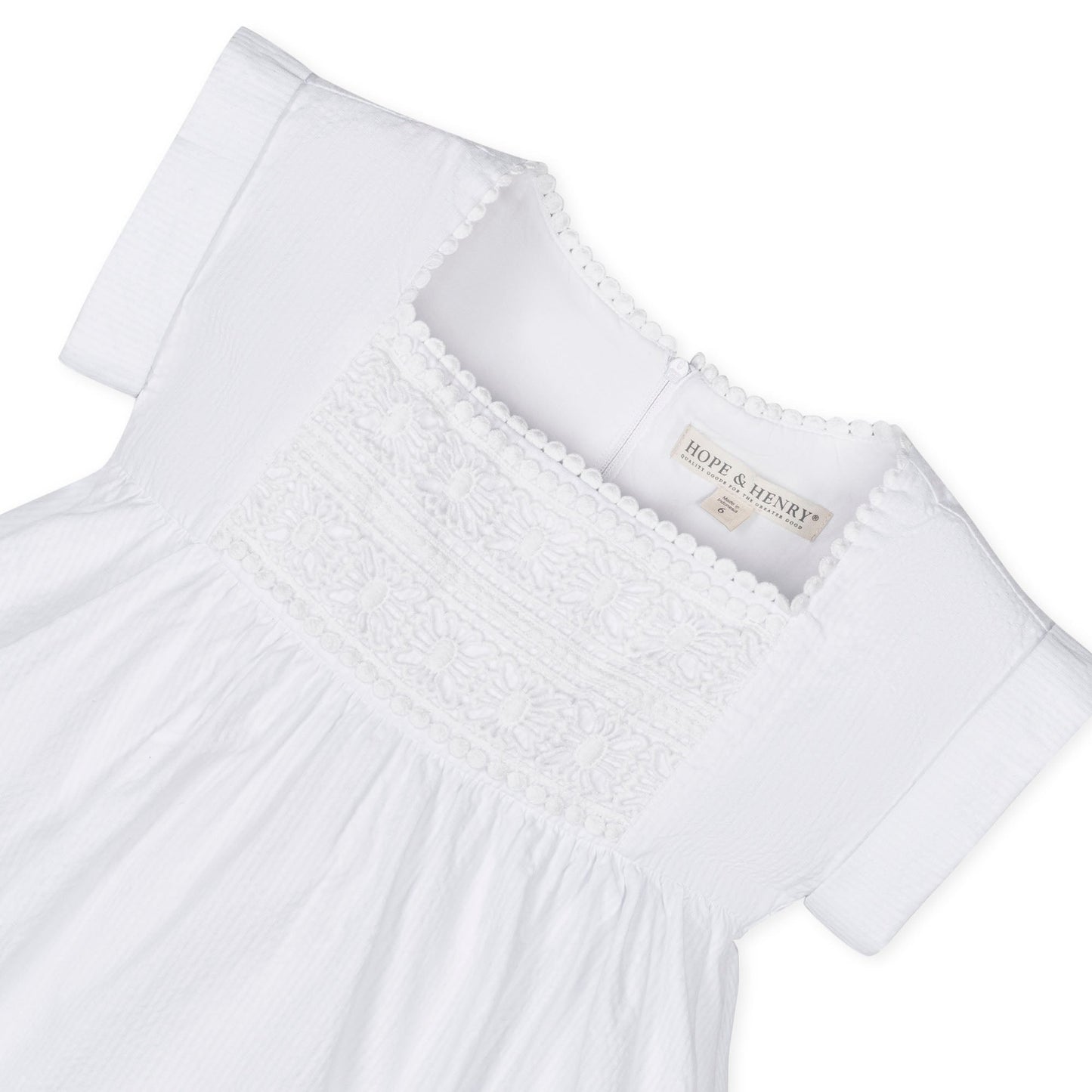 Organic Seersucker White Empire Waist Dress