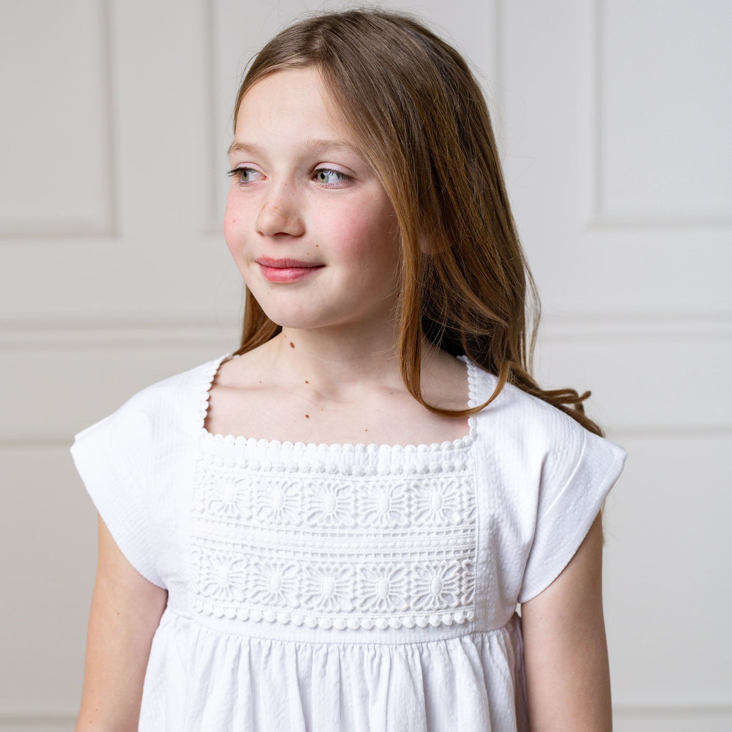Organic Seersucker White Empire Waist Dress
