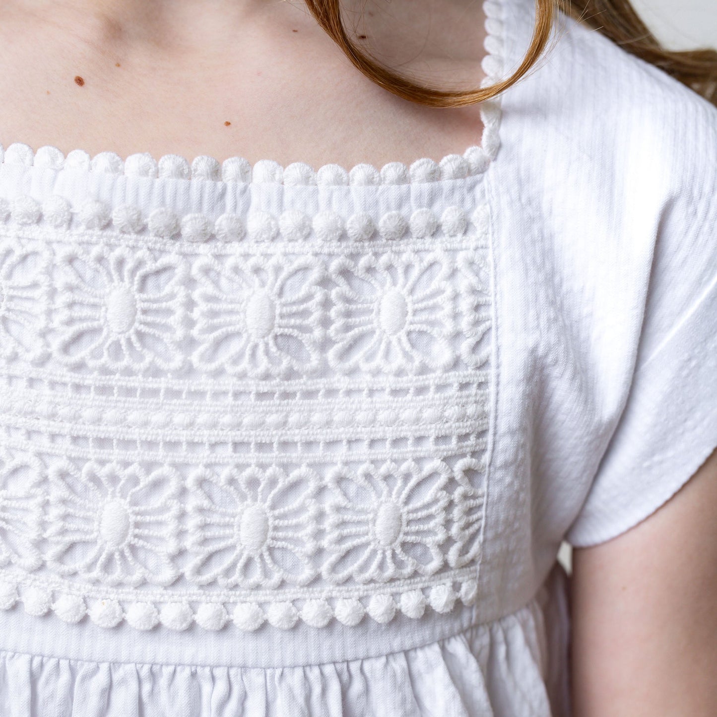 Organic Seersucker White Empire Waist Dress