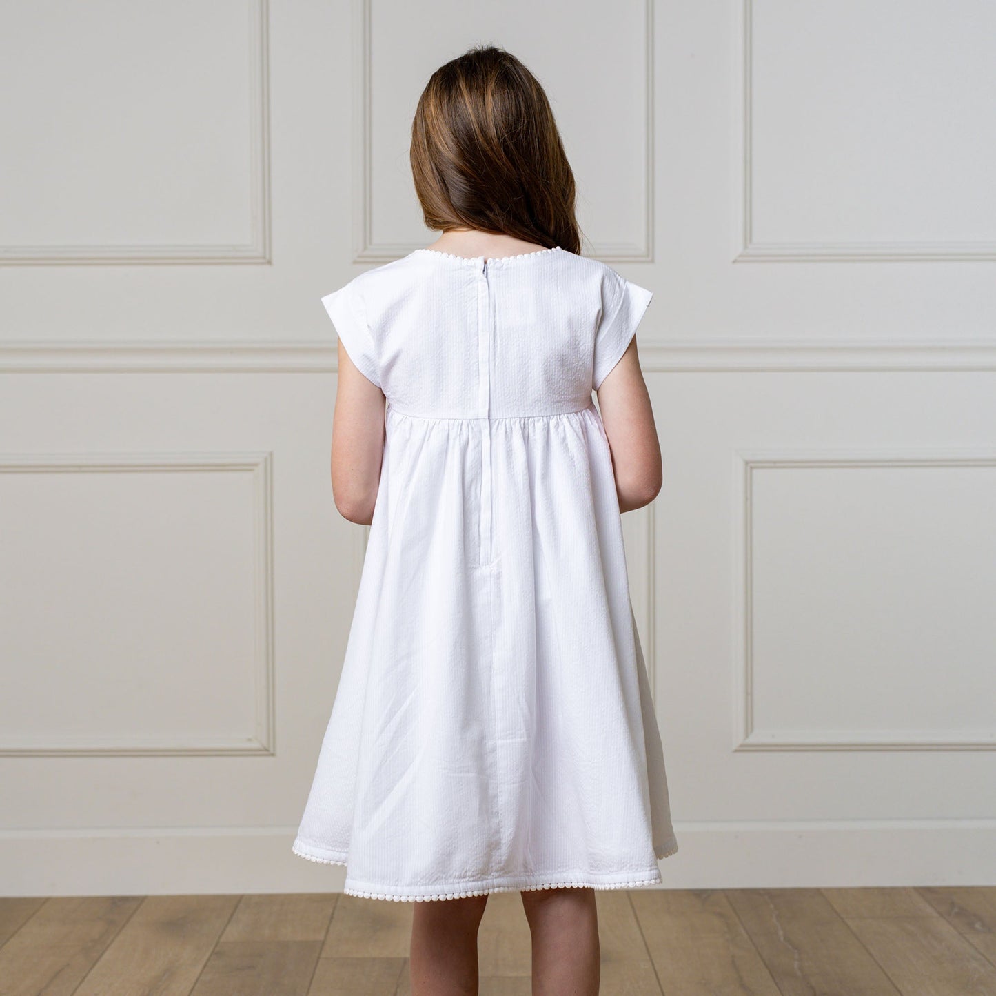 Organic Seersucker White Empire Waist Dress