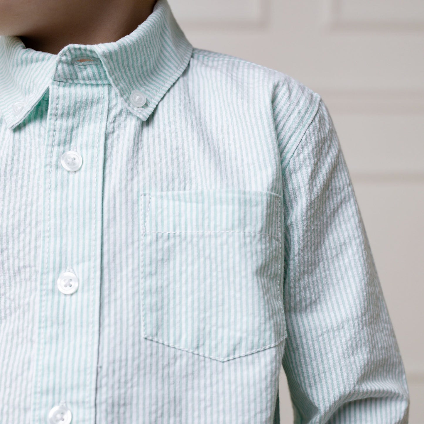 Boys Organic Seersucker Shirt - Mint