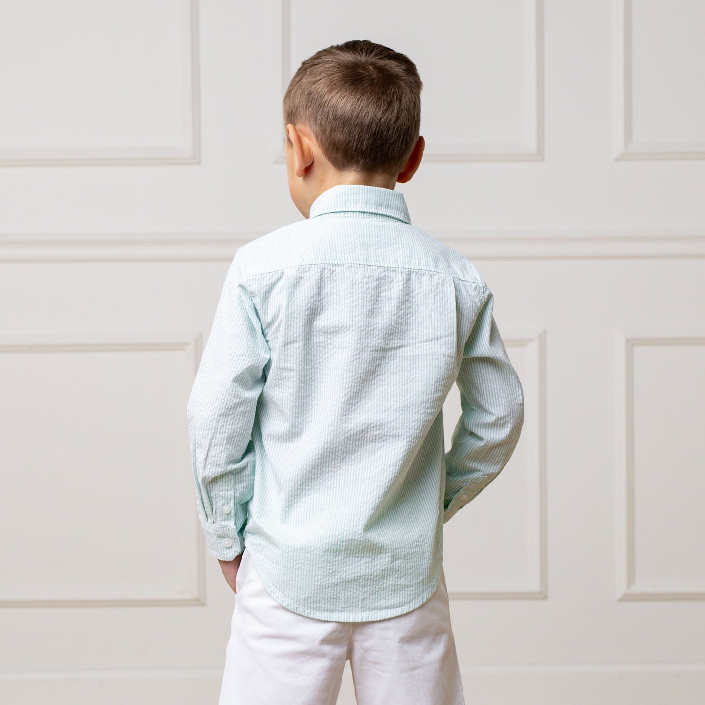 Boys Organic Seersucker Shirt - Mint