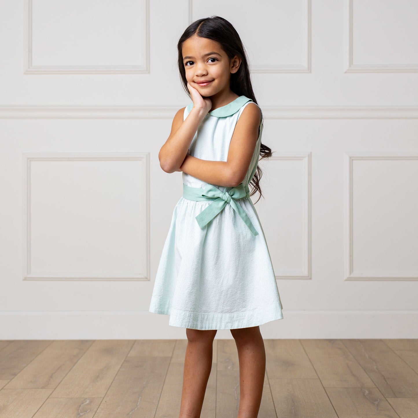 Organic Mint Seersucker Peter Pan Collar Dress