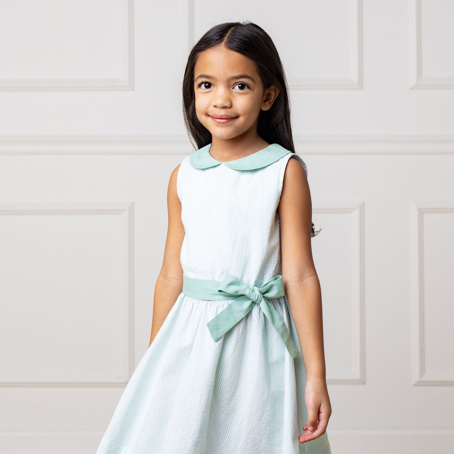 Organic Mint Seersucker Peter Pan Collar Dress