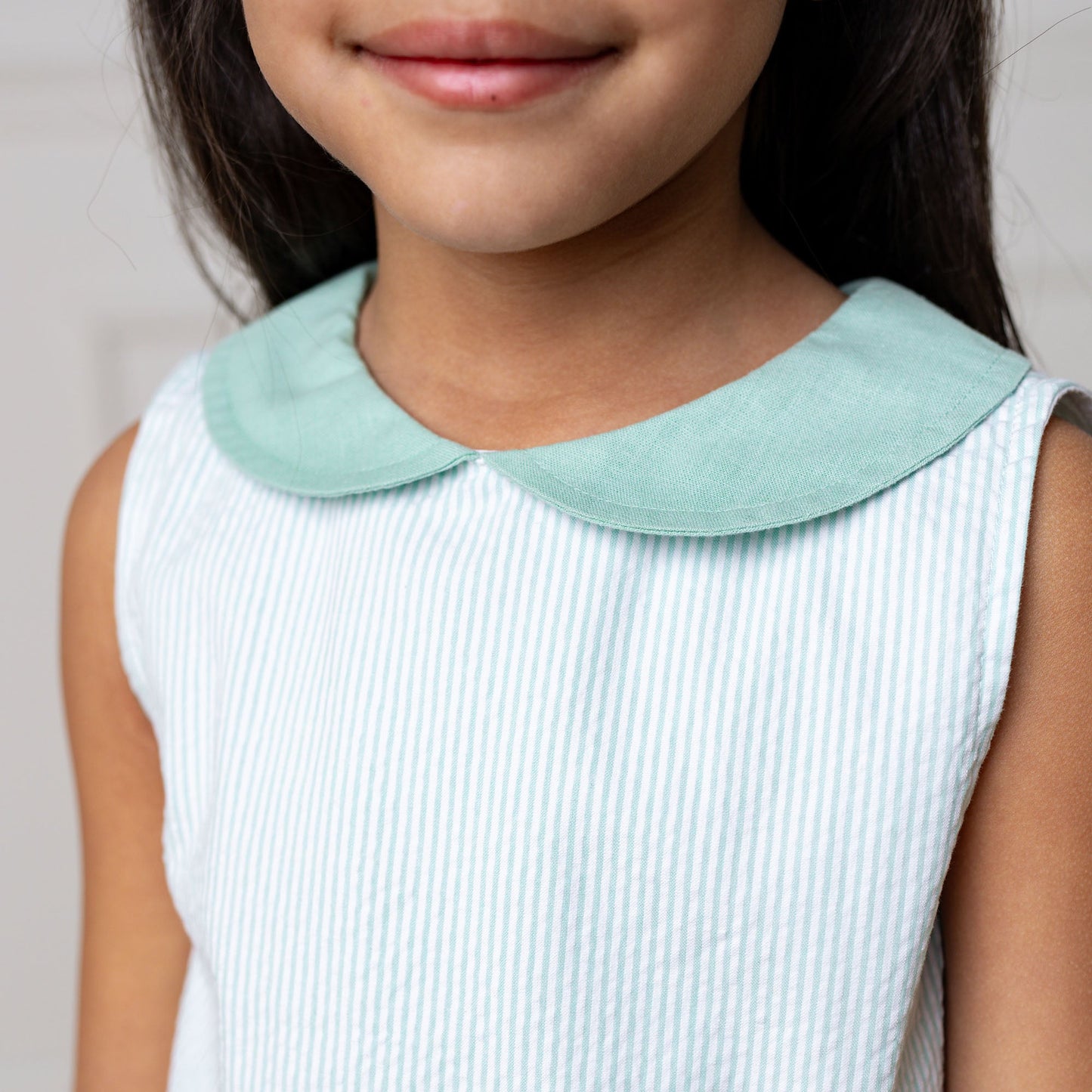 Organic Mint Seersucker Peter Pan Collar Dress