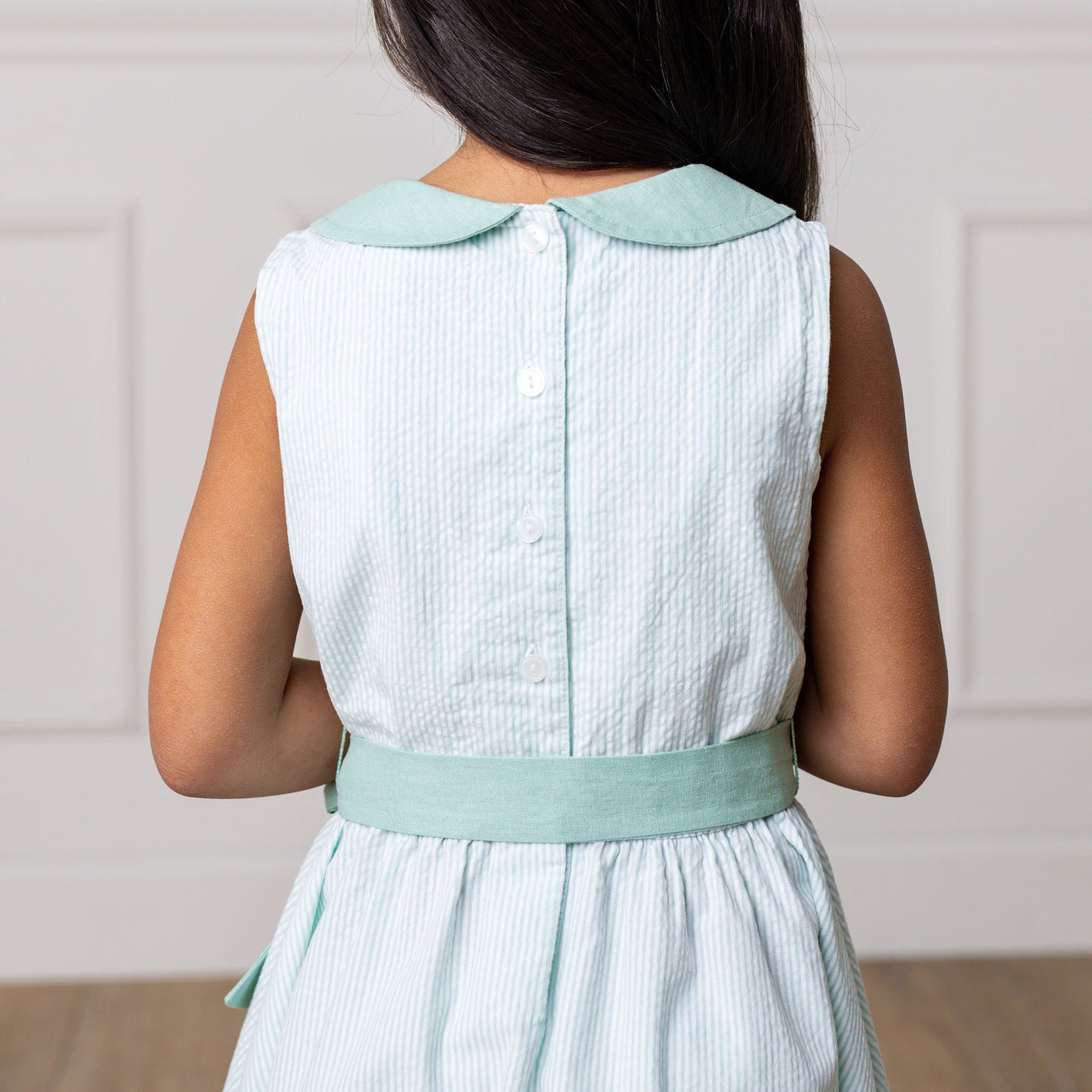 Organic Mint Seersucker Peter Pan Collar Dress